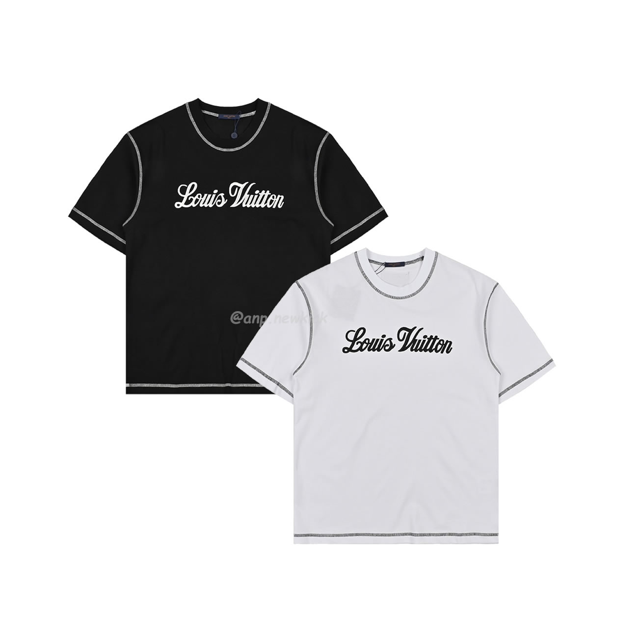 Louis Vuitton 24ss Stitching Cursive Embroidery Letters, Short Sleeves T Shirt (1) - newkick.org